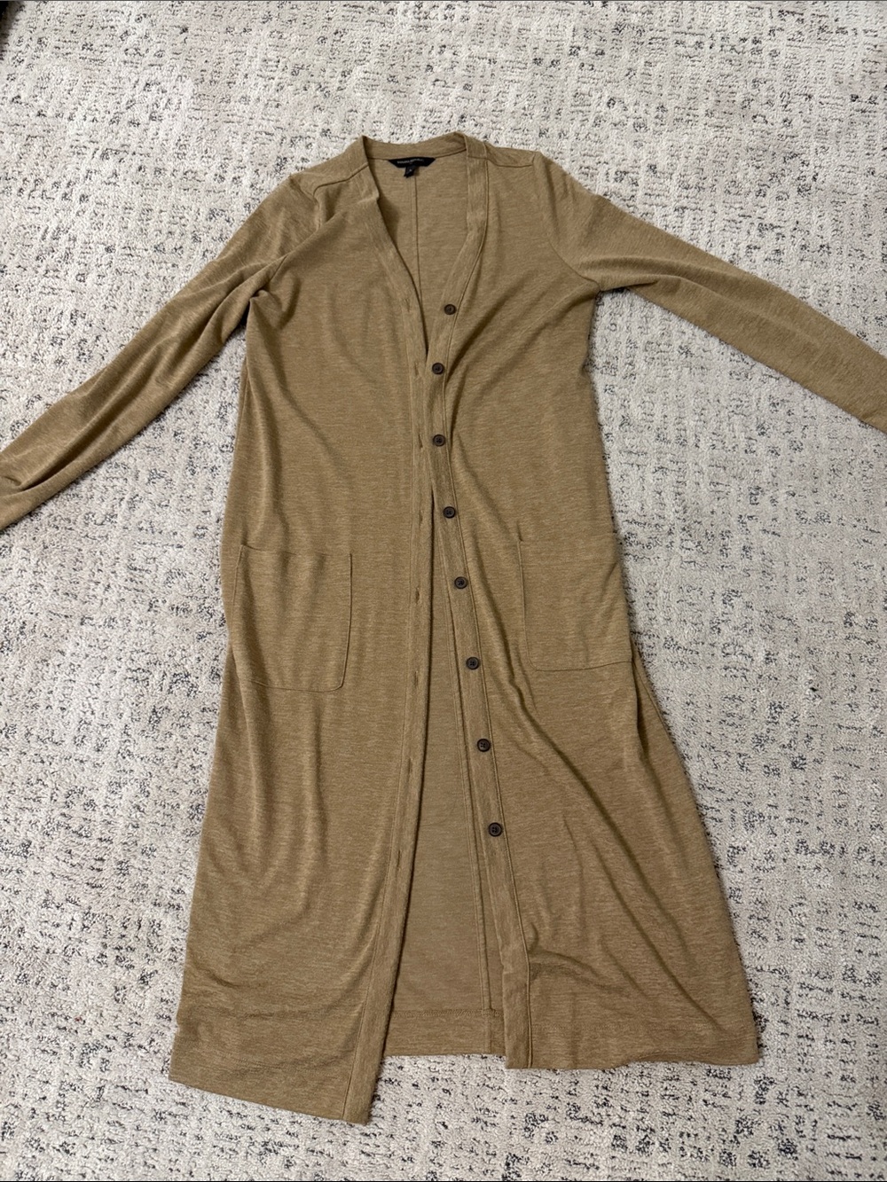 Banana Republic Factory Long Button-Front Maxi Cardigan in Tan